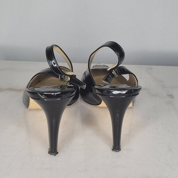 J. Renee Black Patent Slingback Heels with Gold Toe Cap – Size 12 - Picture 8 of 11
